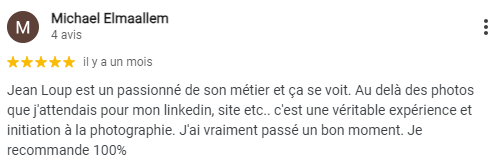 Avis 5 étoiles laissé par un(e) cliente(e) sur la fiche établissement de maPhotoportrait.com